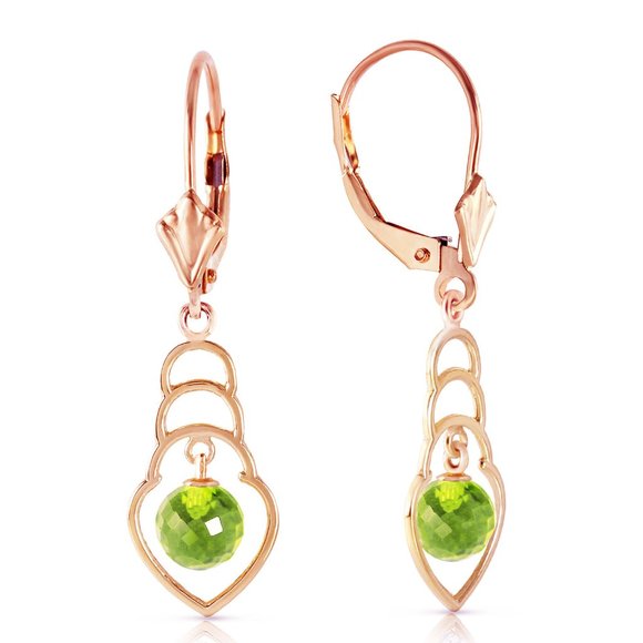 14K. SOLID GOLD EARRINGS WITH NATURAL PERIDOTS - Picture 3 of 6